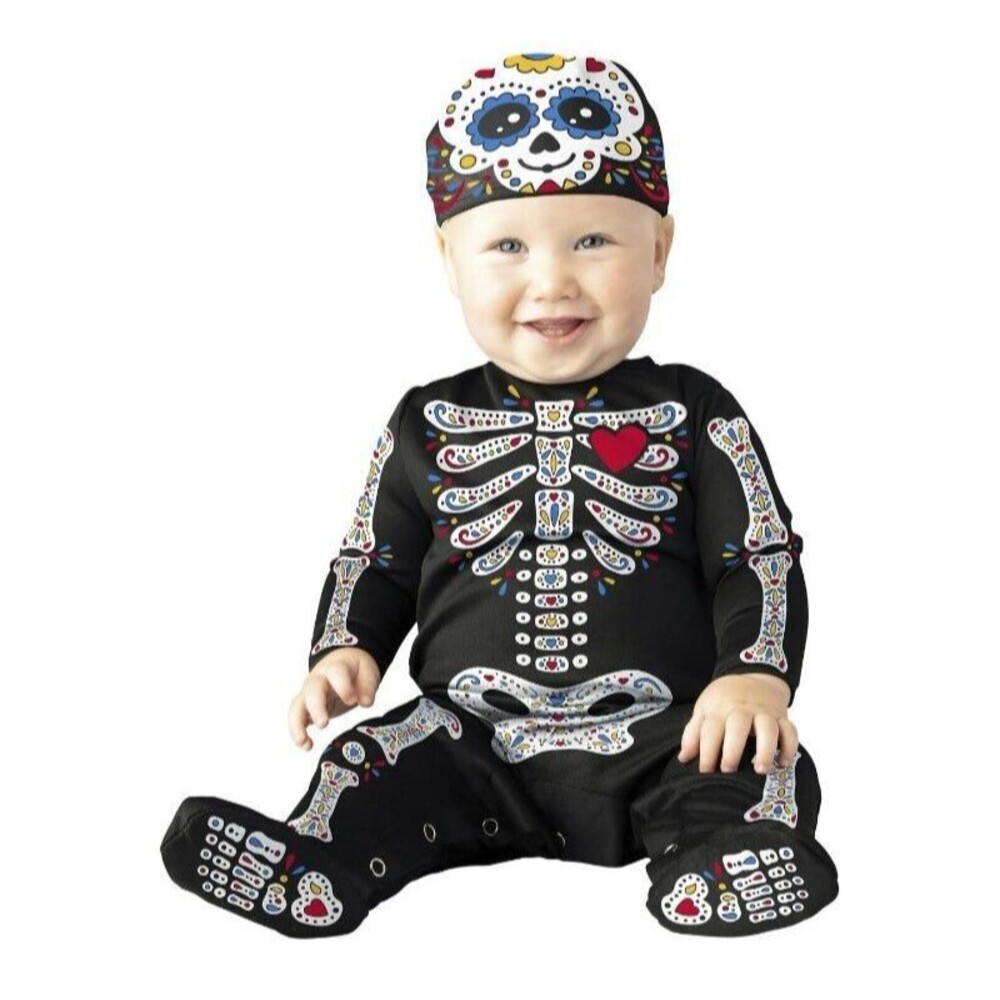 Sugar Skull Baby Halloween Costume Jumpsuit w Cap  Size 6-12 mo  NWT  2-piece